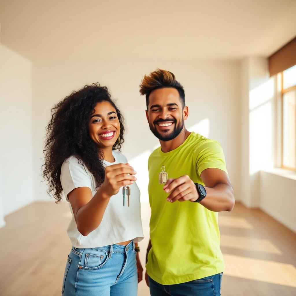 Inquilino feliz com as chaves do apartamento alugado pela Afiança
